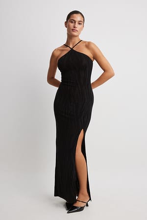 Black Glitter Jacquard Maxi Dress