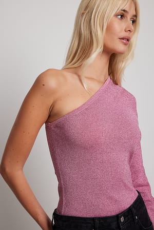 Pink Glitter Knitted One Shoulder Top