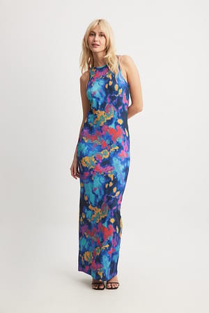 Midnight Bloom Halterneck Printed Maxi Dress
