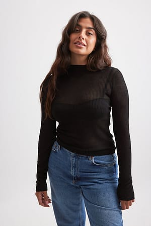 Black High Neck Fine Knitted Top