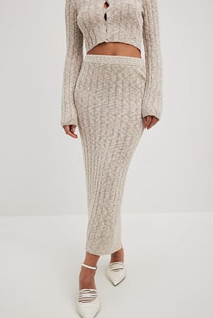 Offwhite High Slit Knitted Midi Skirt