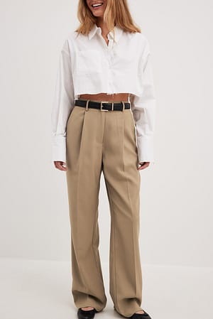 Taupe High Waist Tailored Suit Pants