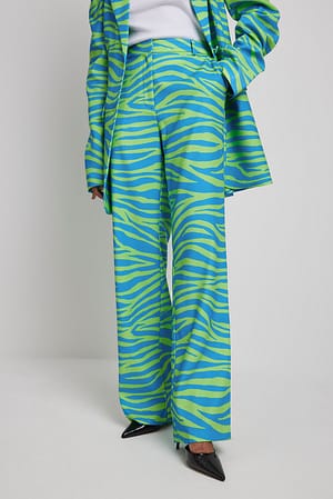Blue/Green Zebra High Waisted Straight Suit Trousers