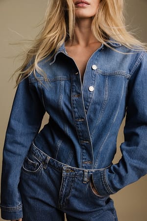 Mid Blue Long Sleeved Fitted Denim Shirt