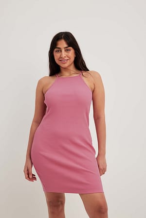 Pink Jersey Halterneck Mini Dress