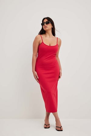 Red Jersey Slip Midi Dress