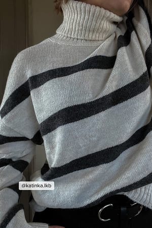 Grey Melange Knitted Striped High Neck