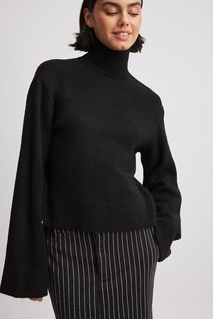 Black Knitted Cut Out Polo Sweater