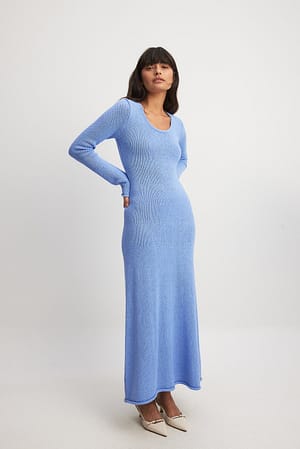 Light Blue Knitted Long Sleeve Maxi Dress