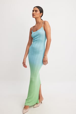 Blue Mix Knitted Ombre Maxi Dress