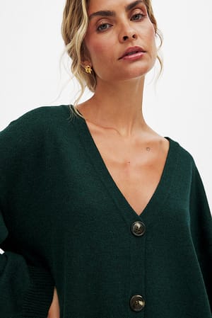 Dark Green Knitted Oversized Cardigan