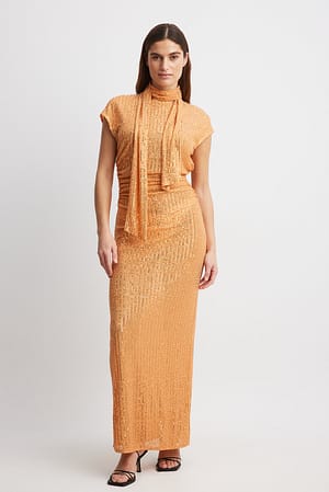 Apricot Knitted Sequins Maxi Dress