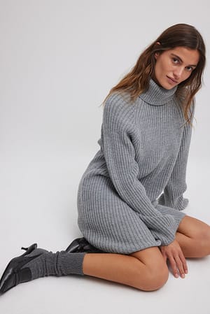 Grey Knitted Sweater Dress