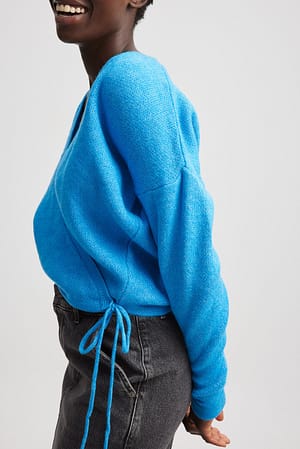 Blue Knitted Wrap Sweater