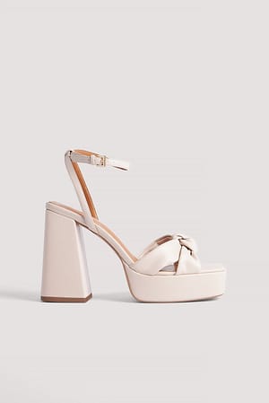 Beige Knotted Plateau High Heels