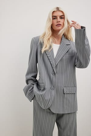Grey Stripe Lacing Detail Oversized Blazer
