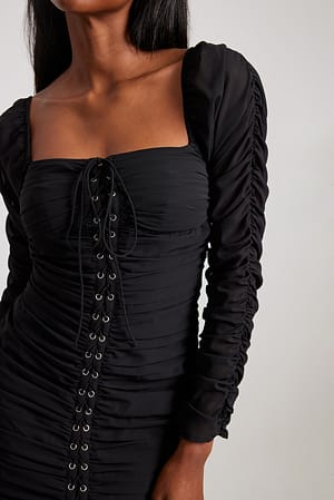 Black Lacing Front LS Mini Dress