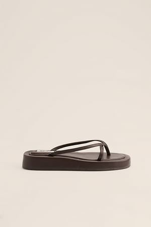 Chocolate Brown Leather Thong Strap Sliders
