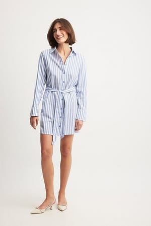 Blue/White Stripe Robe chemise courte à rayures