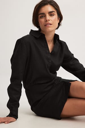Black Linen Shirt Dress