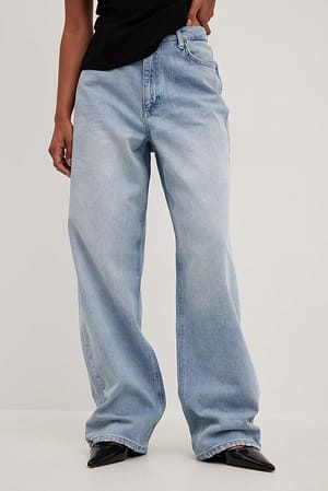 Blue Mid Waist Loose Long Jeans