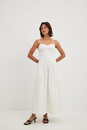 White Low Waist Cotton Midi Dress