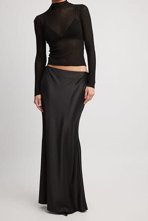 Black Low Waist Mermaid Maxi Satin Skirt