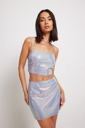 Silver Low Waist Mini Sequin Skirt