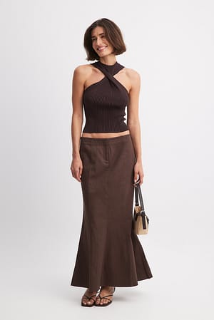 Brown Low Waist Maxi Skirt