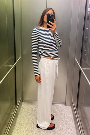White Relaxed Linen Blend Trousers