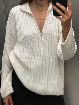 Offwhite High Neck Zipped Knitted Sweater