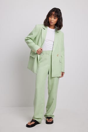 Light Green Melange Straight Suit Pants