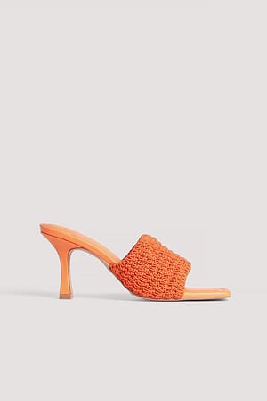 Orange Messy Knitted Mules