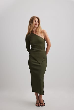 Olive Green Mid Waist Midi Skirt