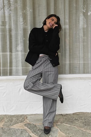 Grey Stripe Striped Cotton Drawstring Pants