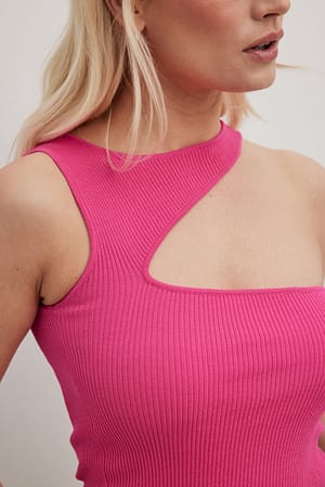 Pink Asymetric Cut Out Knitted Top