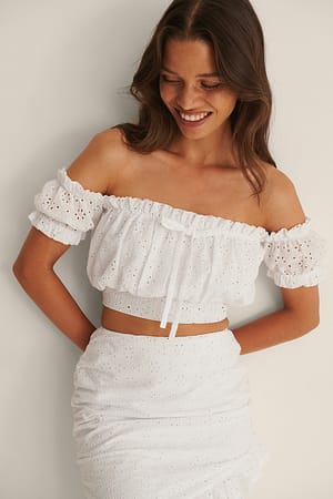 White Broderie Anglaise Cropped Top