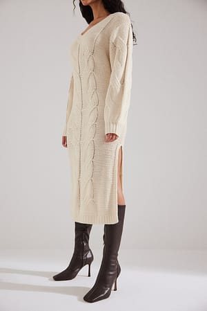 Off White Cable Knit Midi Dress