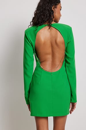 Green Chain Detail LS Mini Dress