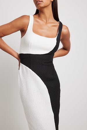 Black/White Colour Blocked Midi Dress
