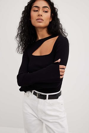 Black Cut Out Detail Fine Knitted Top