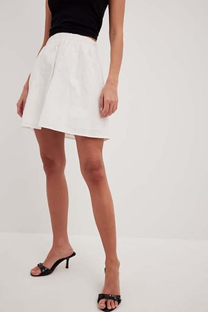 White Elastic Waist Mini Cotton Skirt