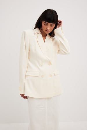 White Fitted Double Breasted Blazer