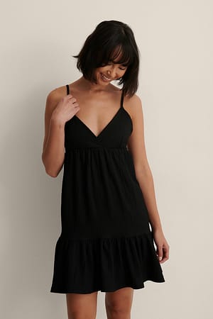 Black Flounce Mini Jersey Dress
