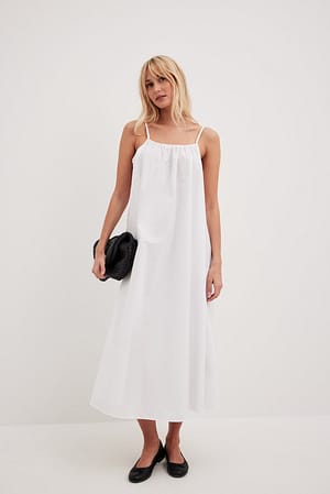 White Flowy Cotton Midi Dress
