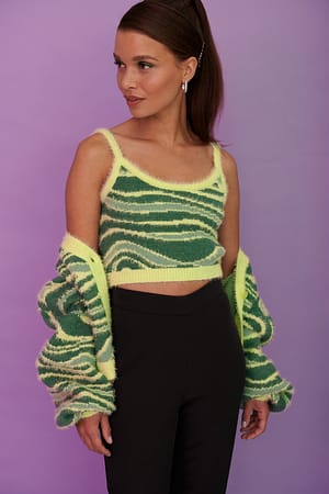 Green Fluffy Knited Cropped Singlet