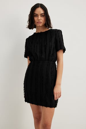 Black Fuzzy Short Sleeve Mini Dress
