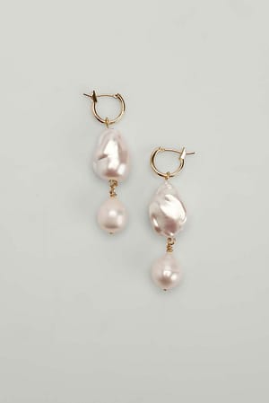 White Hanging Big Pearl Earrings