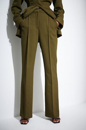 Dark Olive Seam Detail Suit Pants