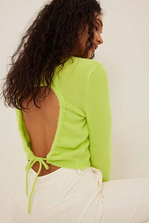 Lime Knitted Open Back Detail Sweater